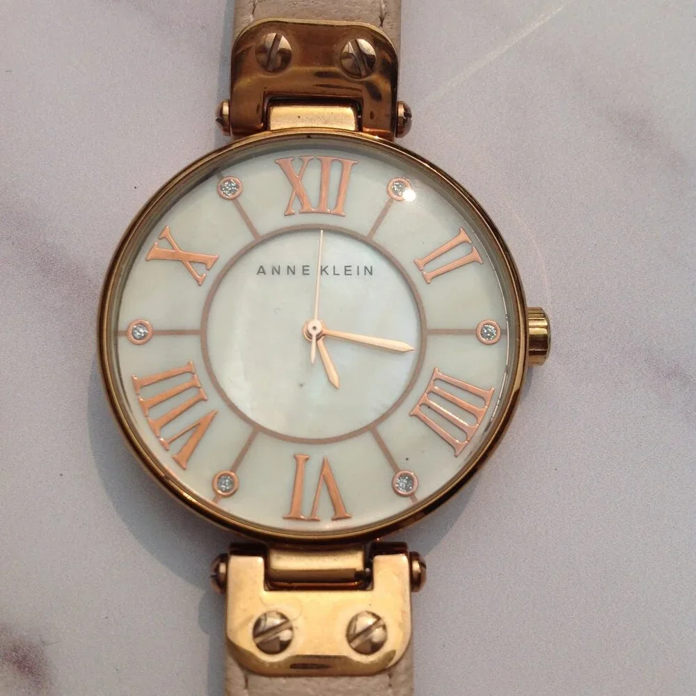 Anne Klein Quartz Wrist Watch MOP Face and Rose Gold & Arabic Numerals